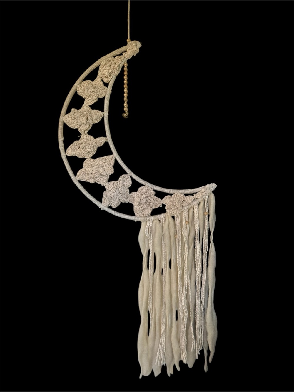 Boho Crescent Moon Macramé Wall Hanging Vintage from Witch’s Estate Sale